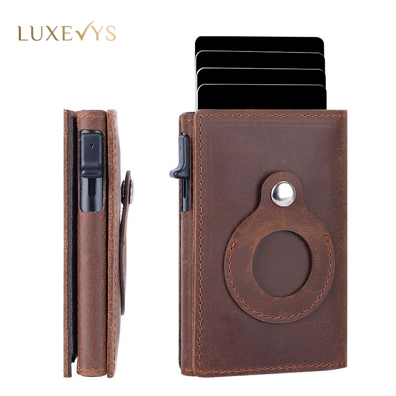 Anti-Theft RFID Blocking Genuine Leather Metal Card Holder Wallet